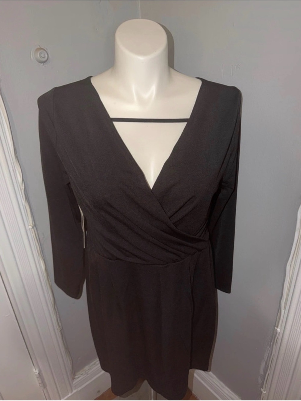 Emerald Sundae Black Long Sleeve Wrap Dress